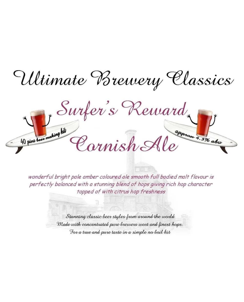 Ultimate Brewery Classics Surfers Reward Cornish Ale Beer Kit 3 Ultimate Brewery Classics Surfers Reward Cornish Ale Beer Kit